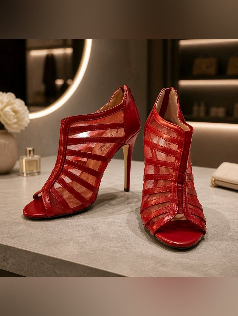 Anne Michelle Red Strappy Open-Toe Stiletto Heels